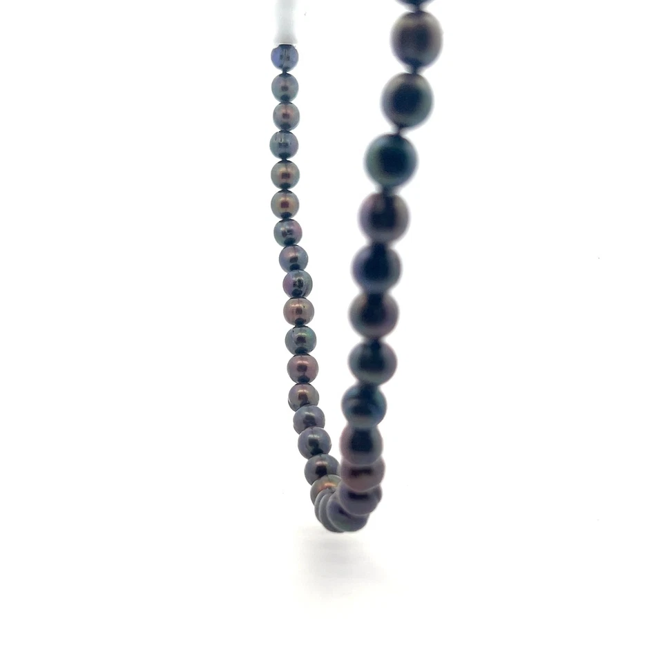 8.0-9.mm Original Cultivada Teñido Pavo Real Forma Anillo Perla 14K Oro Collar - Imagen 4 de 4