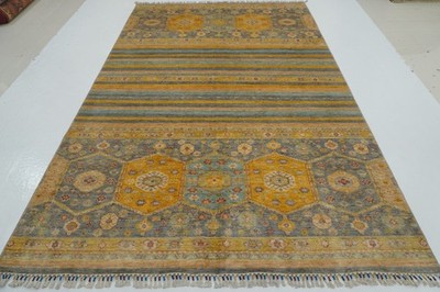 7x10 Blueish Gray Khorjin Afghan Hand Knotted Wool Striped Rug