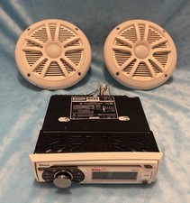 2 White Boss Audio MR6W 6.5" 360W Dual Cone Marine Boat Speakers  USB CD Radio