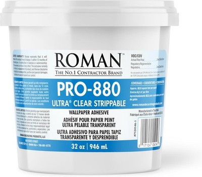 Ultra Clear Strippable Wallpaper Adhesive, Clear Glue, Zero VOC, PRO-880 (32 Oun