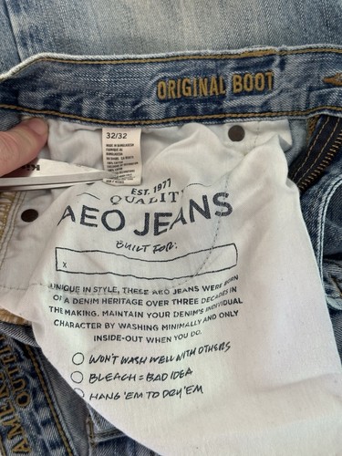 American Eagle Original Boot Jeans Uomo 32x32 Blu Lavaggio Medio Sbiadito Bootcut - Foto 4 di 14