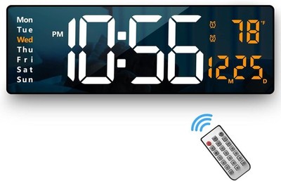 LED Digital Wall Clock Large Display Remote Control Auto Brightness Dimmer Home