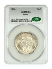 1936 50C Boone CACG MS66 - Classic Silver Commemorative - Low Mintage Issue