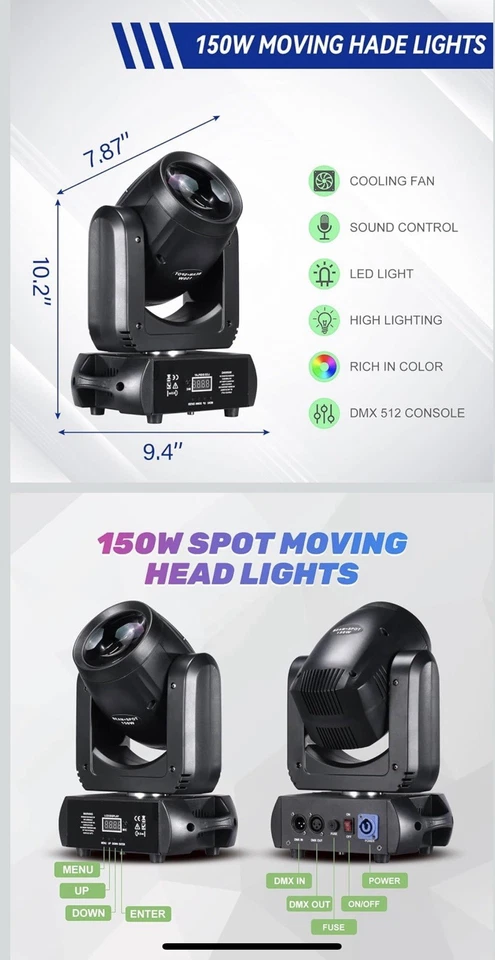 SPOT LIGHT For Stage Party Concert DJ 150 Watt 18 Prism RGBW Gobo Beam New - Image 3 of 3