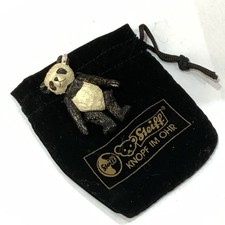 Pewter Painted Steiff Jointed Panda Bear With Pouch
