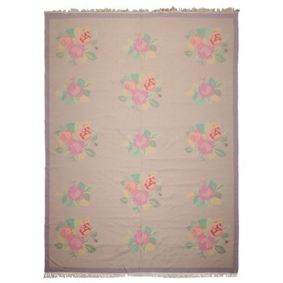 9'x12'2'' Hand Woven Wool Rose Kilim Traditional Botanical Rug