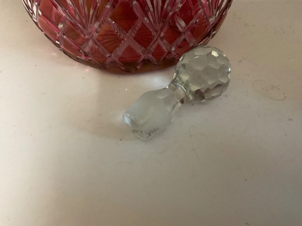 Bohemian Czech Ruby/Cranberry Red Crystal Decanter Bottle w/Stopper 10.5” - Image 4 of 4