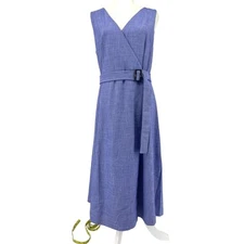 NWT Ann Taylor Blue Semi-Wrap Tie Waist Midi Sleeveless Dress (10) office
