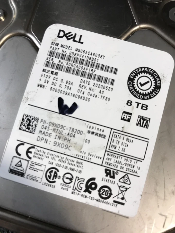 Dell 9X09C Toshiba 8TB 7.2K SATA 6Gb/s 3.5" 512e HDD -MG06ACA800EY - Image 2 of 4