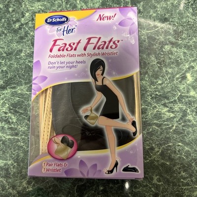 NEW Dr Scholls Fast Flats Black Gold Bag On the Go Travel  Women s Shoe 7-8