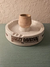 Vintage Limited Edition Harley Davidson Ceramic Ashtray W/Center Match/Cigarette