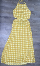 ASOS DESIGN Yellow White Gingham Halter Tie Maxi Dress Cotton Size 12