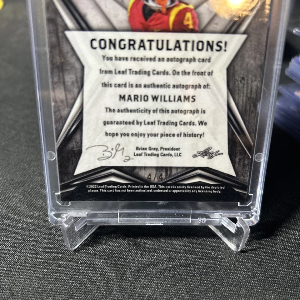 2022 Leaf Exotic Mario Williams RC #BA-MW2 Auto #'d 4/4 one of one jersey match - Image 2 of 4