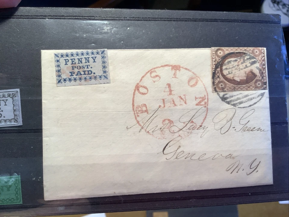3LB2 GENUINE US Carriers stamp, 1851 Penny Post, Boston + #11 COVER, letter + 2 - Image 4 of 4