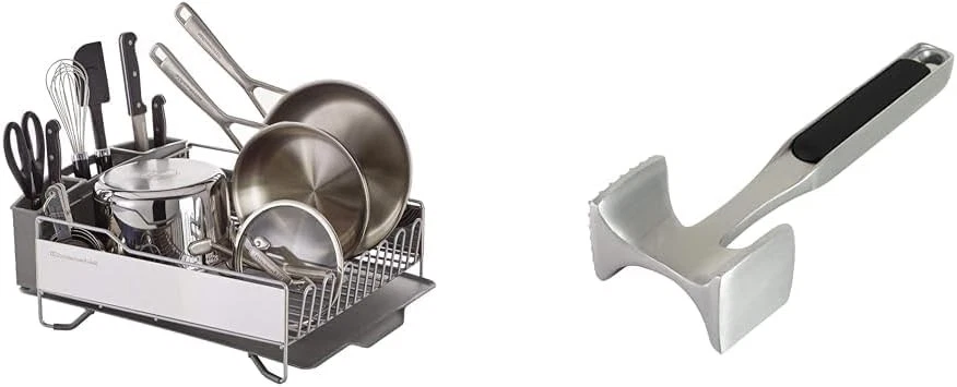 KNS896BXGRA Full Size Dish Rack Light Grey & KO119OHOBA Gourmet Meat Tenderizer