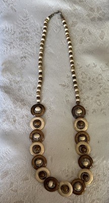 Vintage Chunky Tribal Style Beads Neutral Earthy Hangs 13 1/2 In From Clasp