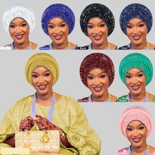 African Women Hijab Wrap Head Caps Bonnet Auto Gele Headtie Nigerian Headwear