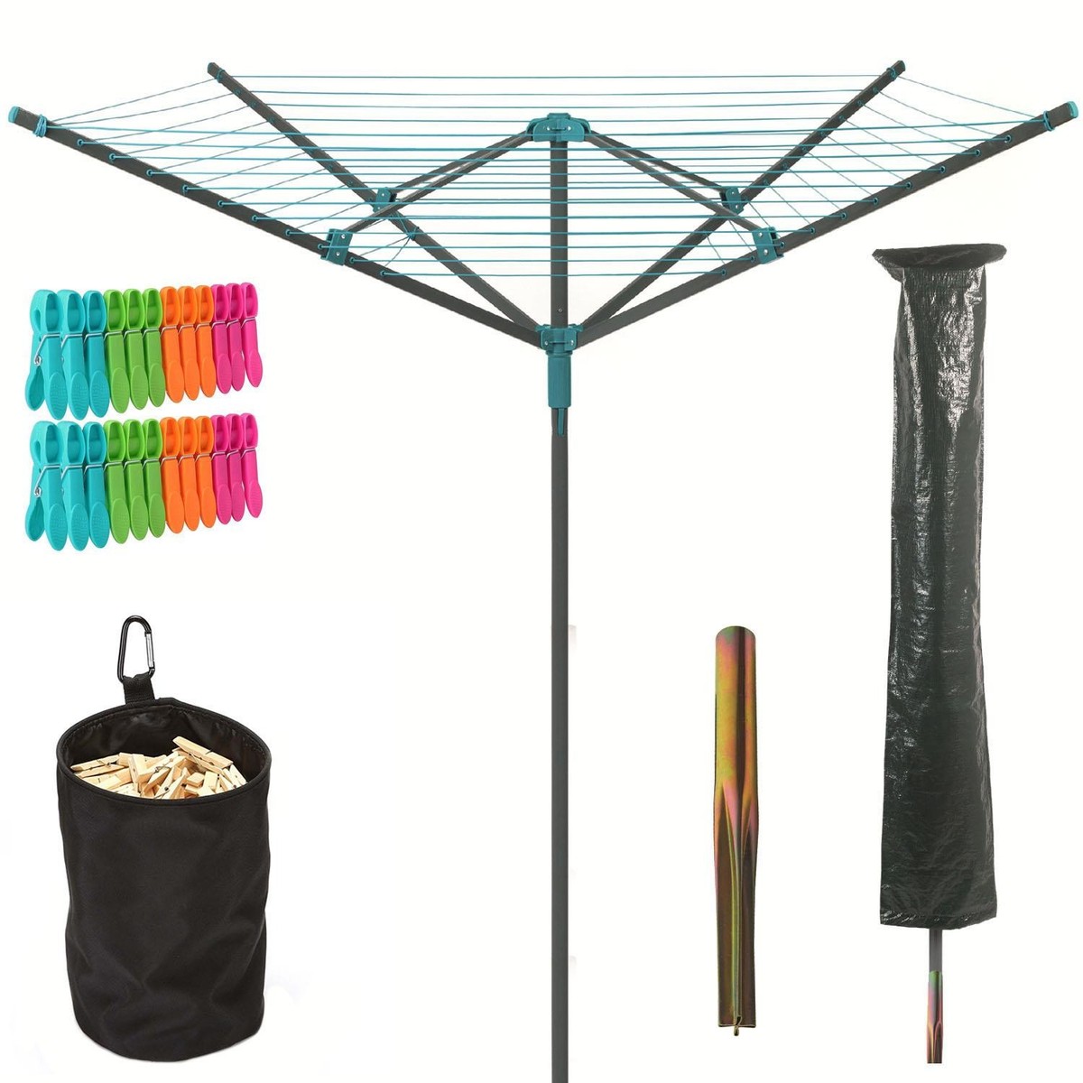 50m Garden Arm Rotary Washing Line Clothes Dryer Airer Cover