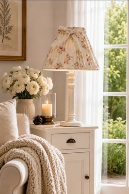 Tischlampe Stehlampe Lampenschirm Röschen Creme Weiß rund 42cm Clayre & Eef