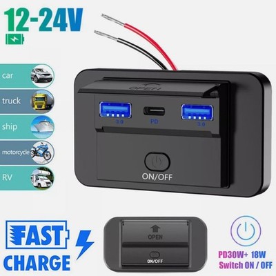 Quick Charge 3 0 + PD 3 0 Auto Ladegerät Steckdose Panel mit zwei USB Ports
