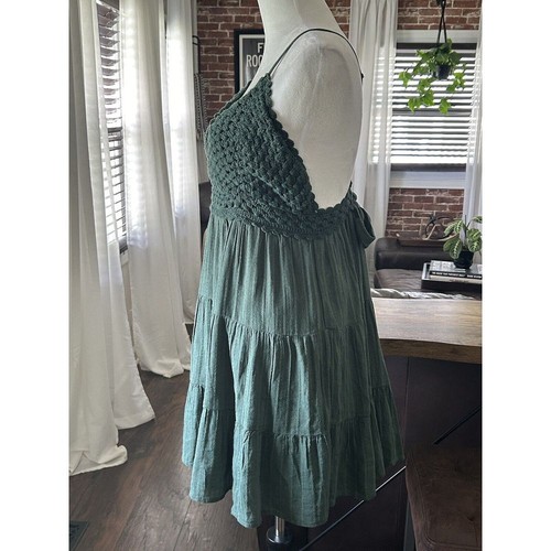 Mini abito a dondolo verde boho Aerie a strati all'uncinetto taglia grande nuovo con etichetta - Foto 3 di 6