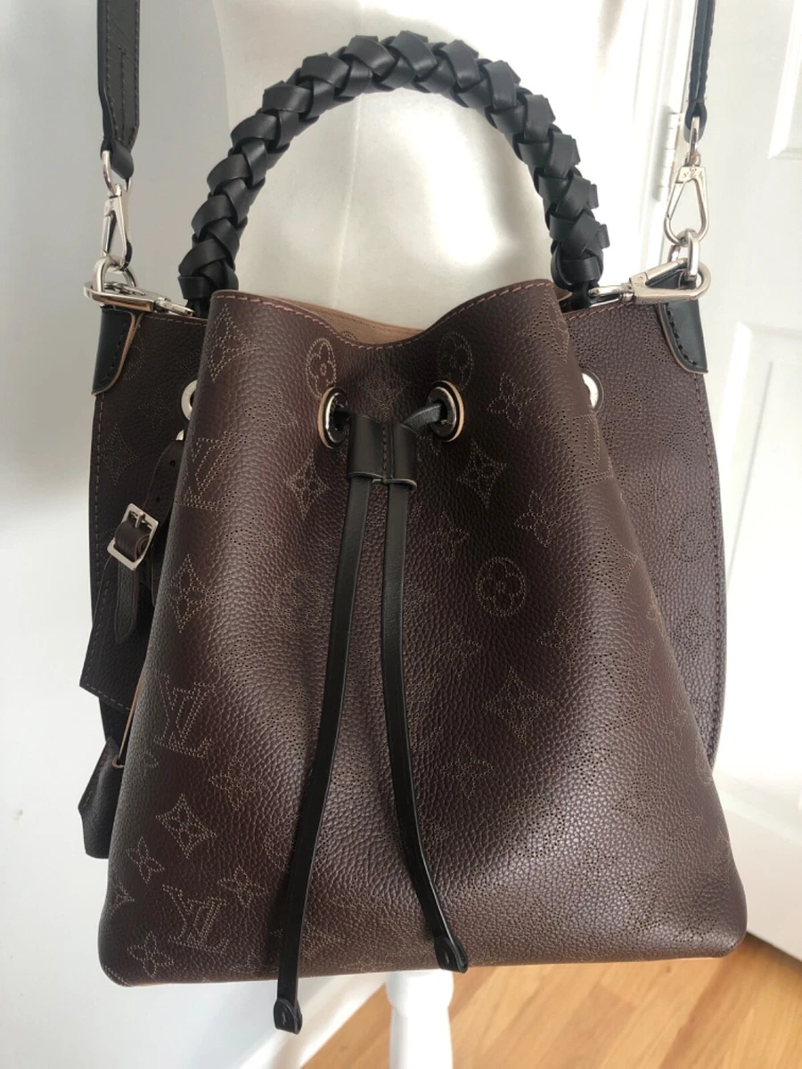 Louis Vuitton Muria Mahina Bucket Bag Brown Silver Leather Purse