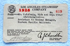 Los Angeles Steamship Company - Pass - 1928