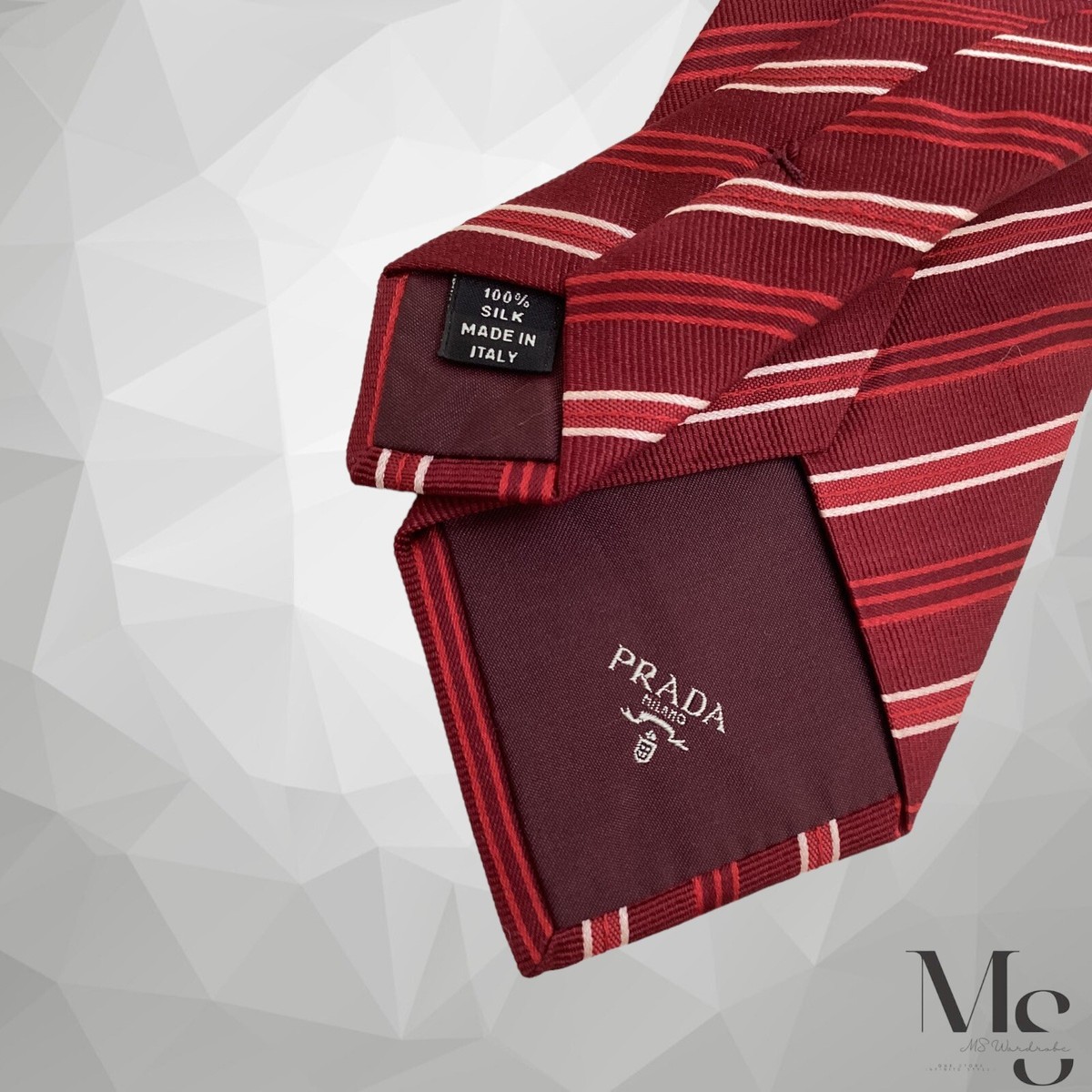 PRADA ＩＴＡＬＹ製　ネクタイ　極上商品 PRADA MILANO Red Striped Luxury Silk Tie Made Italy W: 3.25