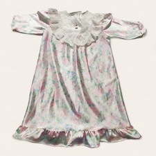 Vtg Girls Nightgown Her Majesty JCPenney Ruffle Lace Silk Like Pajama 18 MO