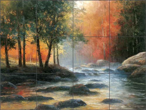 Dossier mural carrelage Chiu montagne rivière ruisseau paysage art EC-TC004 - Photo 3/5