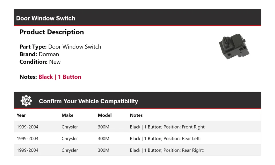 Interruptor de ventana de puerta para Chrysler 300M Dorman 1999-2004 2000 2001 2002 2003 Foto 2 de 4