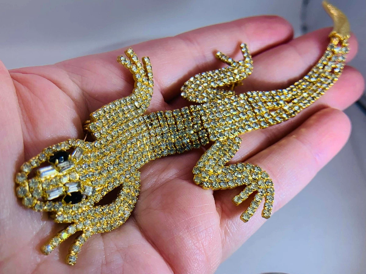 Lizard Gecko Pave Clear Crystals BUTLER & WILSON Vintage Gold Brooch V-5791*