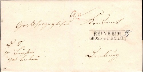 T - taxi ca.1865 - mailbox Ra " - "Rheinheim - Gross - Bieberau " (#9340)