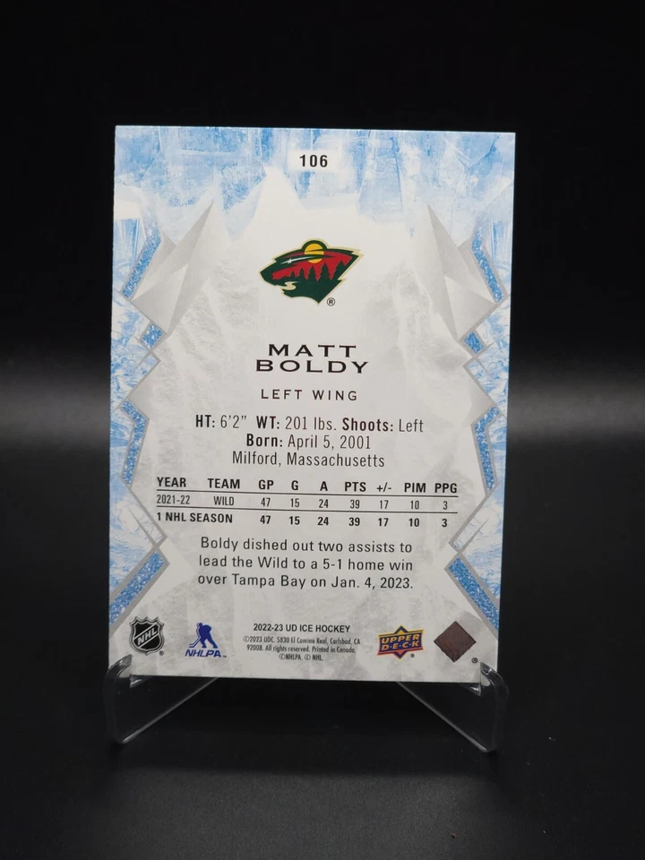 TEAM MATCH! Matt Boldy 2022-23 Upper Deck Ice Hockey Green Rookie Wild RC #106 - Image 2 of 4