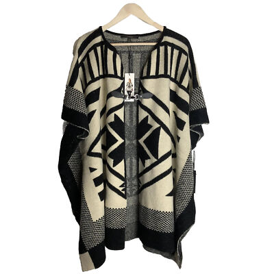 Maxsport Womens S/M Black Navajo Print Poncho Cape Knit Sweater Oversized