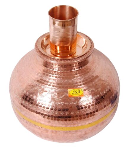 Copper Matka Water Dispenser Container Pot with 1 Glass Tumbler 12 litres
