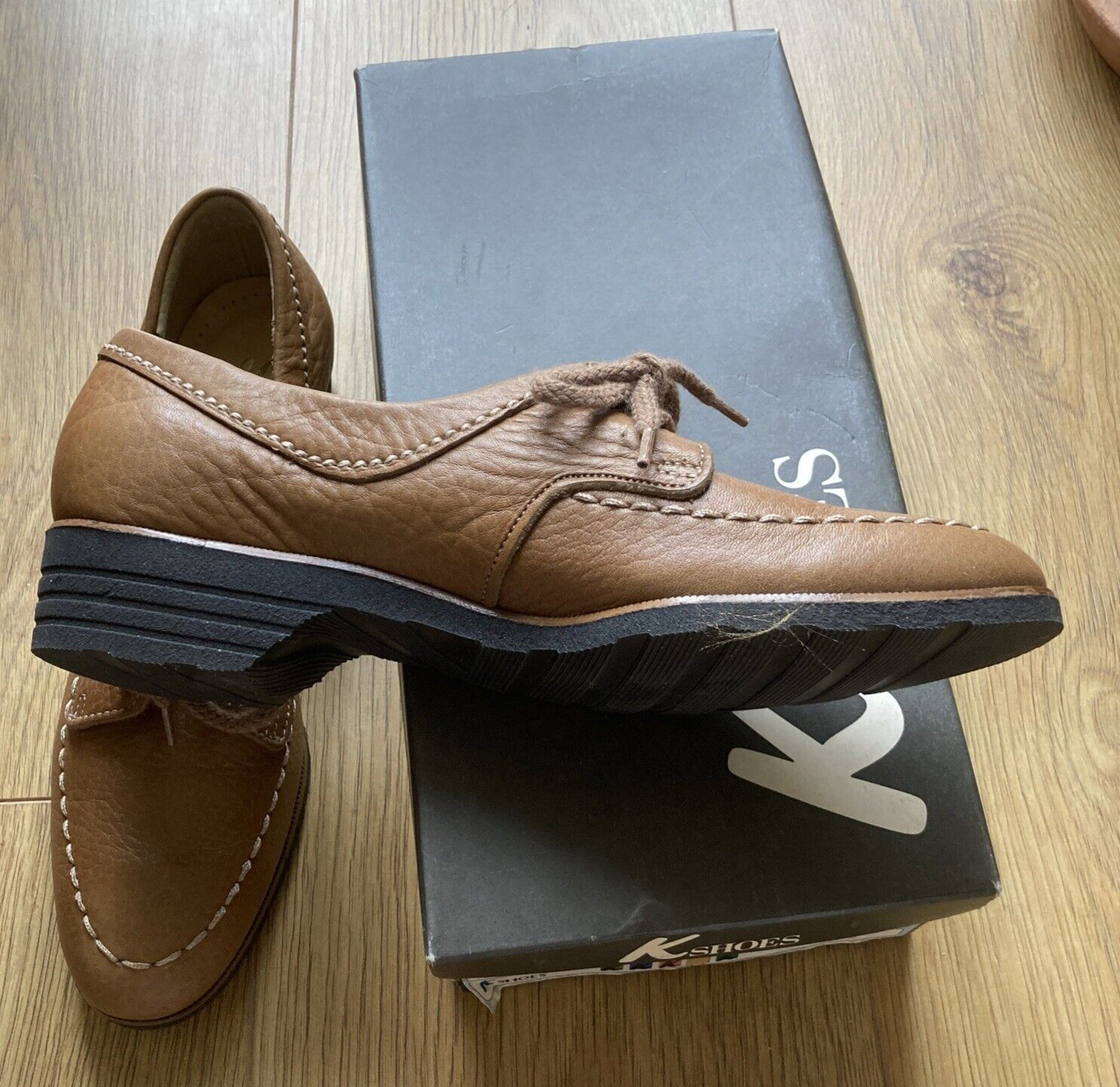 Fabulous Vintage Quality Taupe Leather Shoes K Skips "Spandrel", Boxed, 6 UK 6