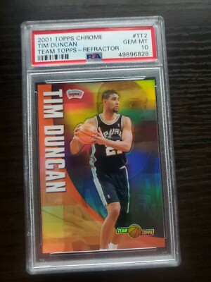 2001-02 Topps Chrome Team Topps Refractors #TT2 Tim Duncan PSA 10 GEM MINT 