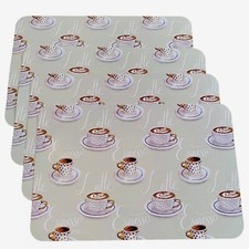 Placemats COFFEE LATTE ESPRESSO Words Coffee Cups Set of 4 Plastic 11 x17 NEW