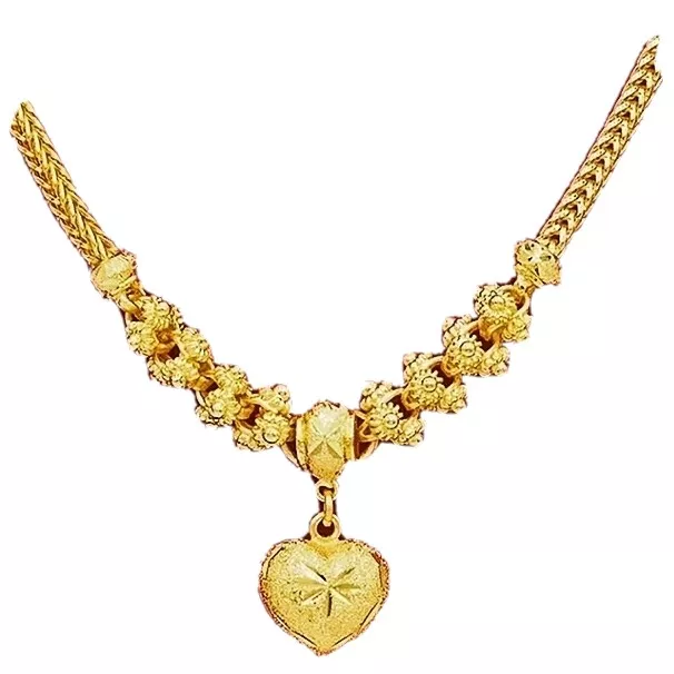 Gold Plated 24K Yellow Gold Bead Heart Antique Pendant Necklace