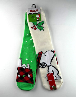 Peanuts Snoopy Mens 2 Pair Crew Socks Set Christmas Winter Holiday ...