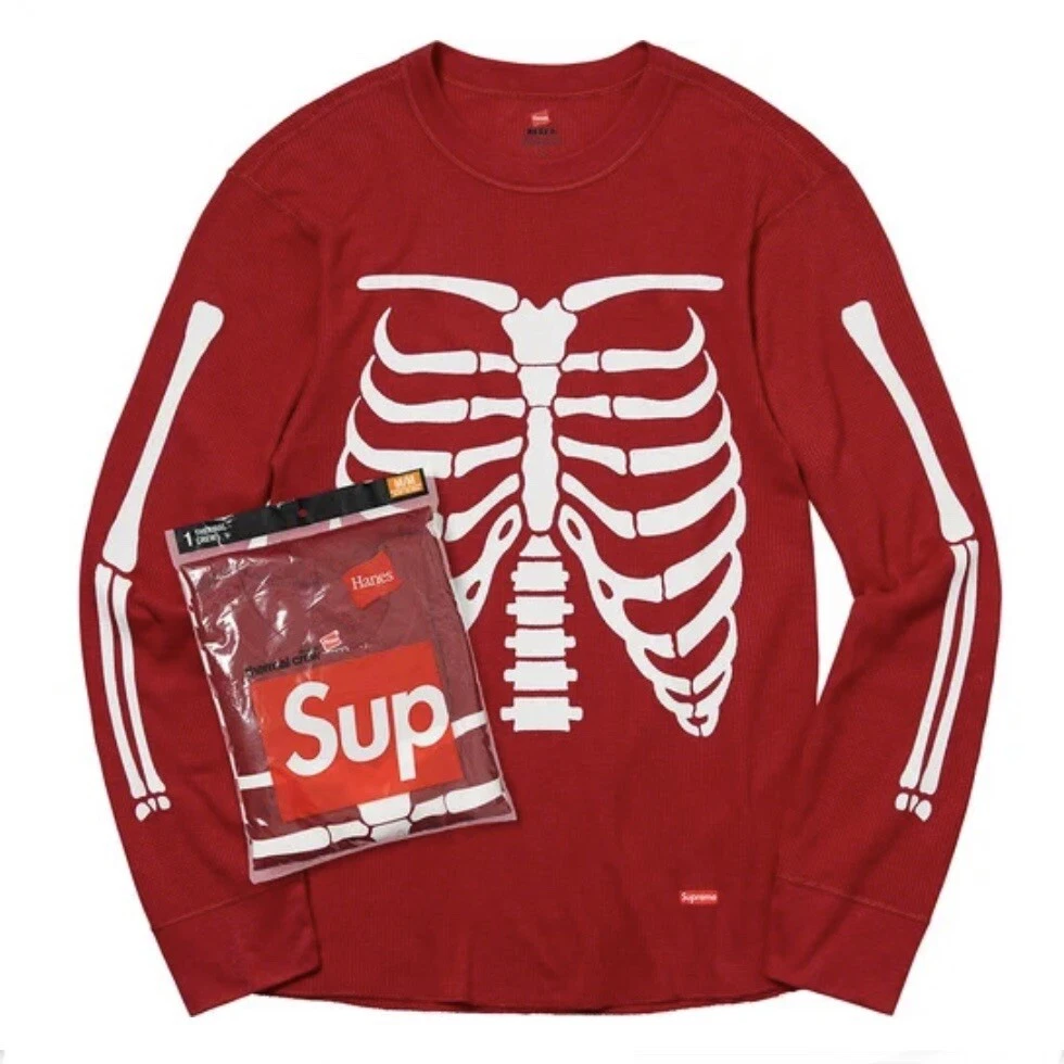 Supreme x Hanes Thermal Crew (1 pack ) Red Bones Logos Size XL - SHIPS NOW -
