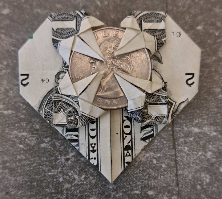 Origami Dollar Heart With Quarter Instructions