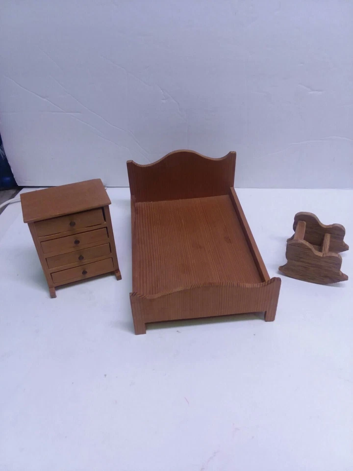 Doll house furniture  Living Room Set Bedroom Set Rocking Horse 8 Pcs Vintage - Image 2 of 4