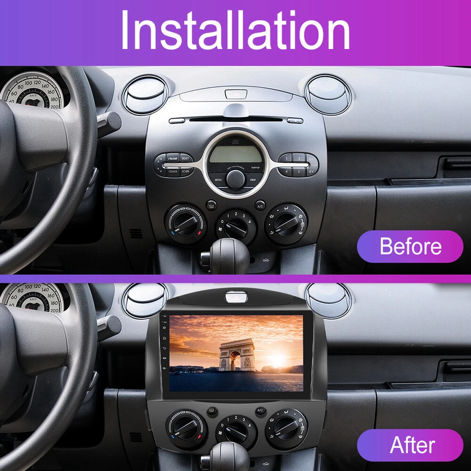 9 Zoll 2+64GB Carplay Android 15.0 Autoradio GPS Navi DSP Für Mazda 2 2007-2013 - Bild 3 von 4