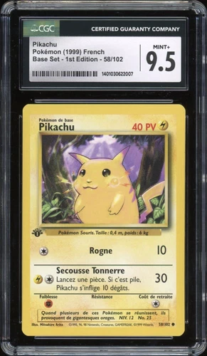 1999 Pokemon FRENCH 1st Edition Base Set Pikachu 58/102 CGC 9.5 MINT +