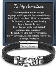 To My Grandson Leather Bracelets from Grandma Grandpa Birthday Gifts for Gran...
