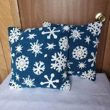Snowflake Embroidered 2 Throw Pillows Holiday Christmas Festive Winter 16-Inch