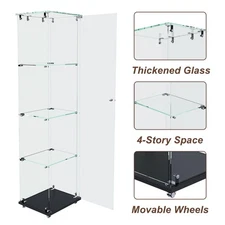 Premium 4-Tier Glass Display Case with 5 Dynamic LED Modes, Single Door