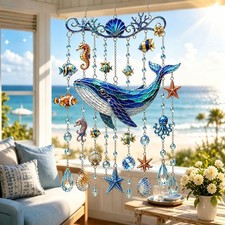 Ocean-Themed Crystal Wind Chime,Stained Acrylic Sea Turtle Whale Dolphin Hanging